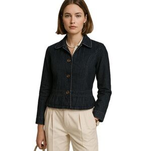 Boden, Women's Denim Dark Wash Preppy Jacket, Size UK10